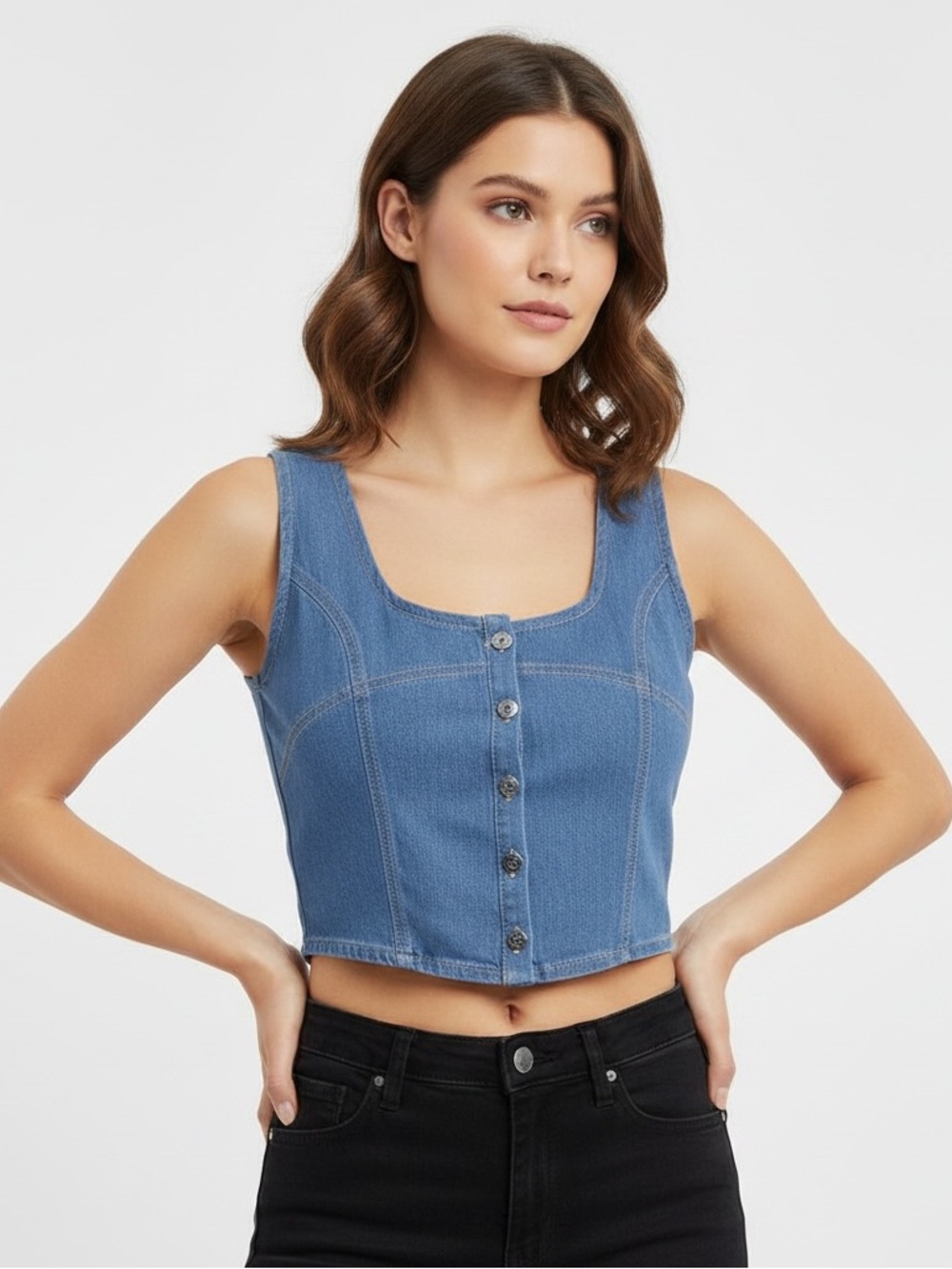 Shein | NWT denim vest button front jean tank top size large